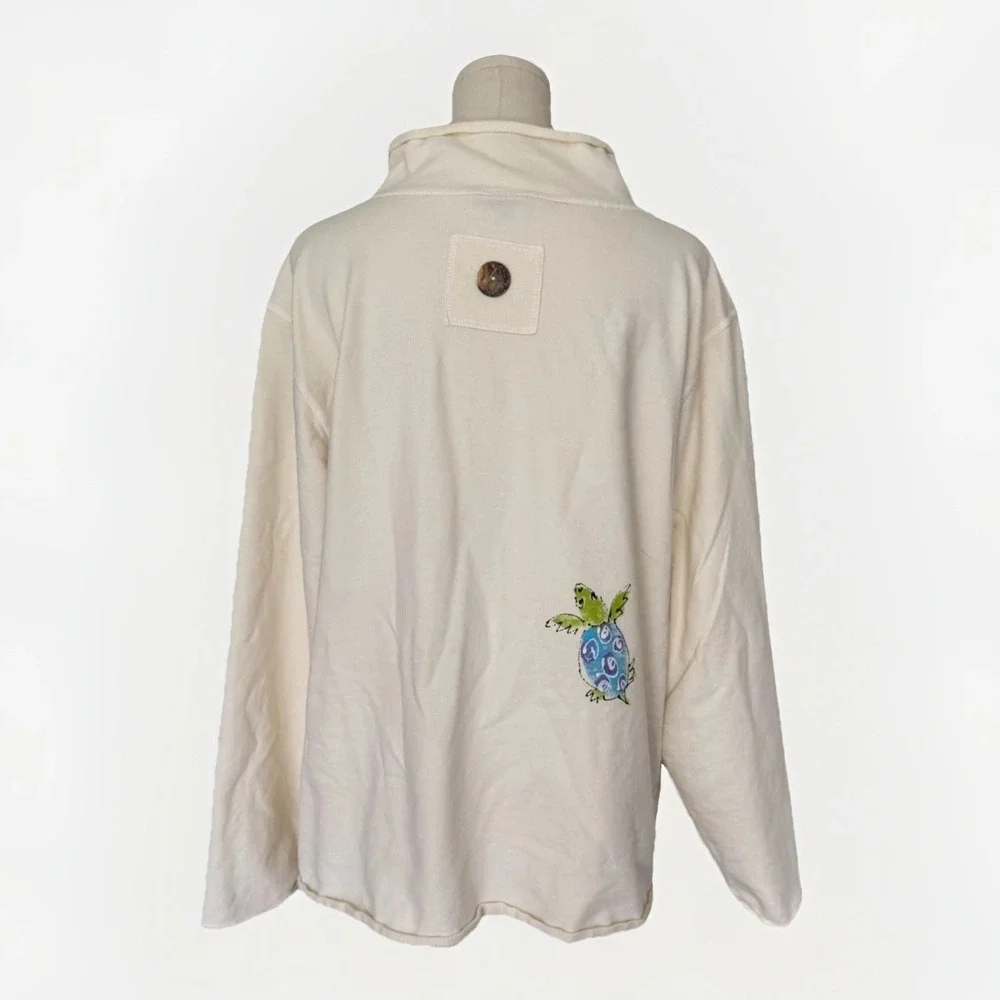 CMC Color Me Cotton Sea Turtle Print Sweatshirt XL Cream Beach Coastal USA Artsy - Picture 5 of 10